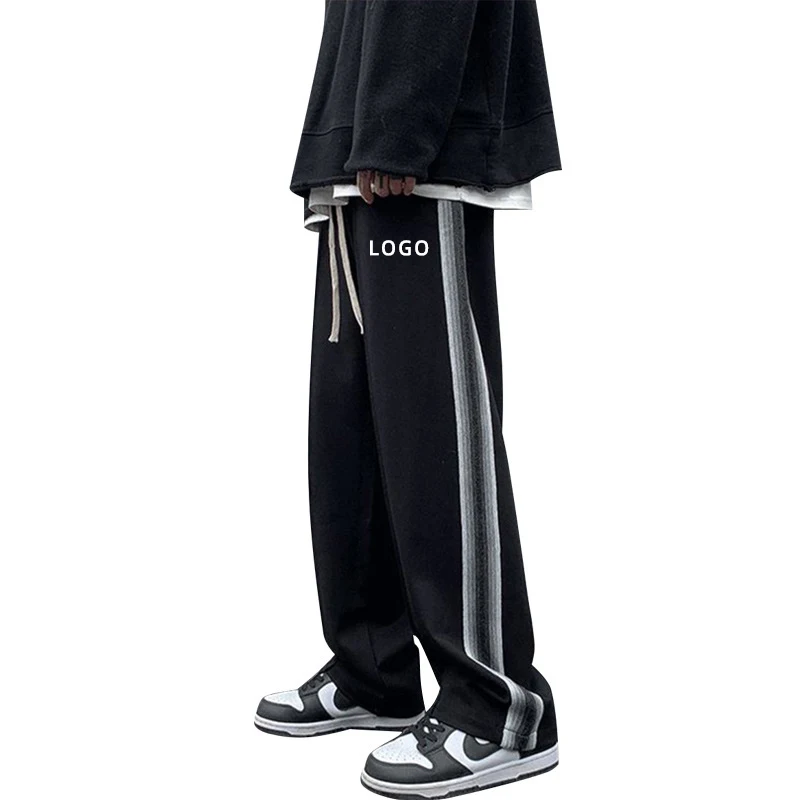 2022 Black High Street Fashionable Straight Tube Braided Rope Side Stripe Sports Pants for Men Autumn/winter/spring Pants