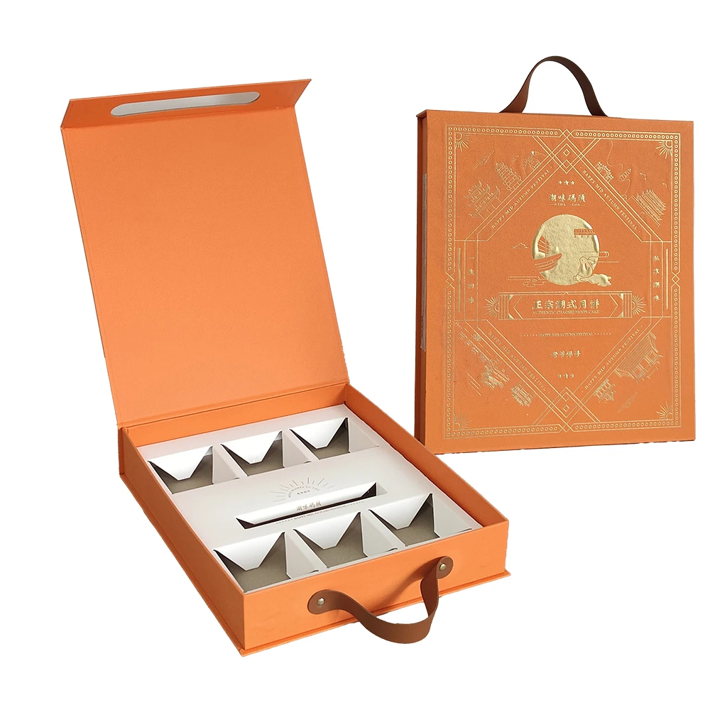 6 8 Cardboard Packing Printed Fancy Premium Luxury Brand Biodegradable Mooncake Box Gift With Carry Bag