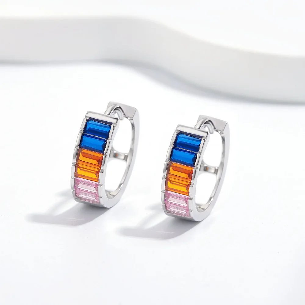 Colorful emerald zircon earrings cz hoop 18k gold plated 925 sterling silver cubic zirconia huggie earrings