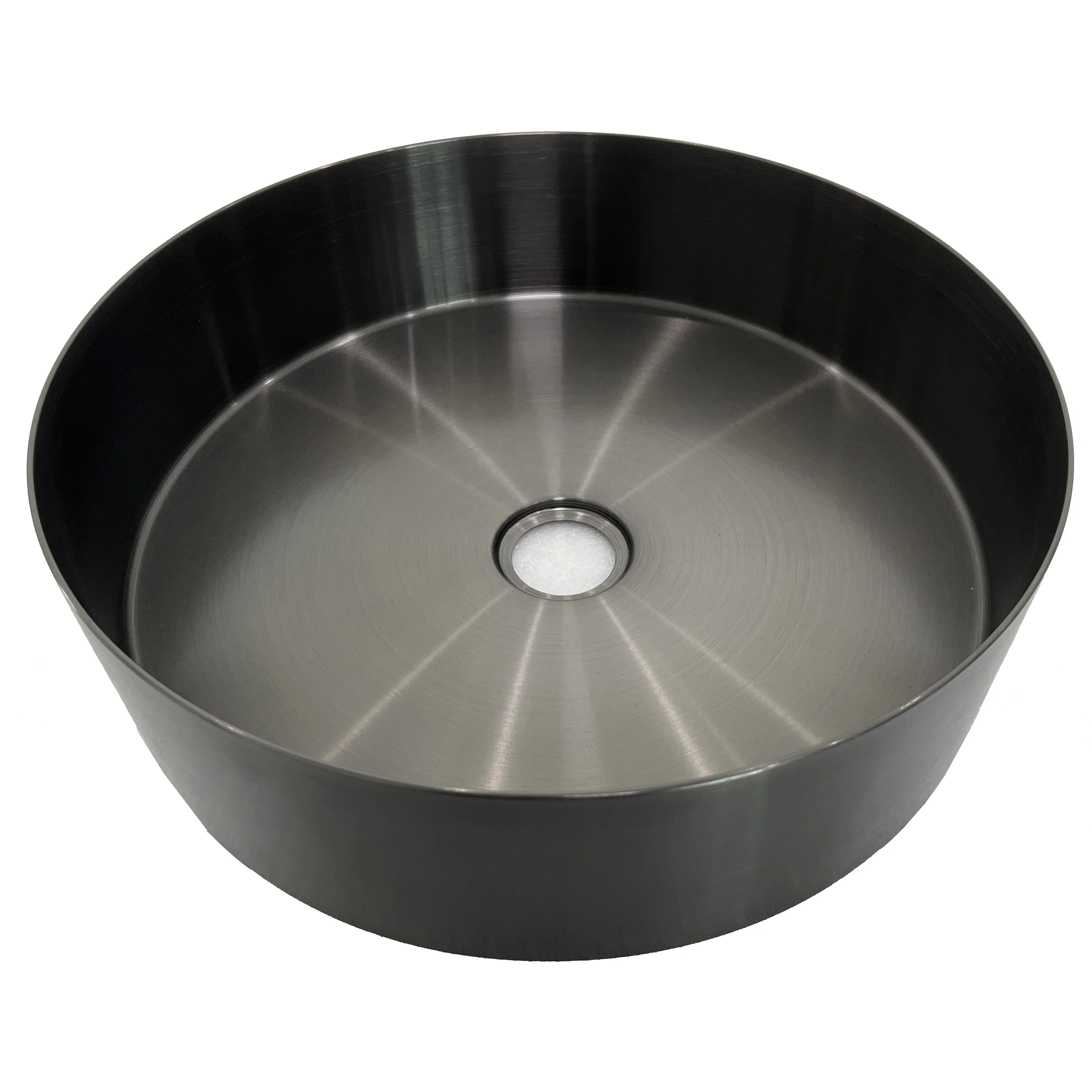 Brushed Black Stainless Steel Round Bathroom Vessel Sink  380x380x110mm