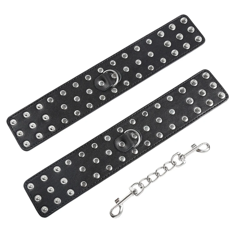 Wholesale Leather Male Restraint Handcuffs Full Rivet Sex Male Sex Bondage Noverty Fetish BDSM Toys Slave Cheap Handcuffs