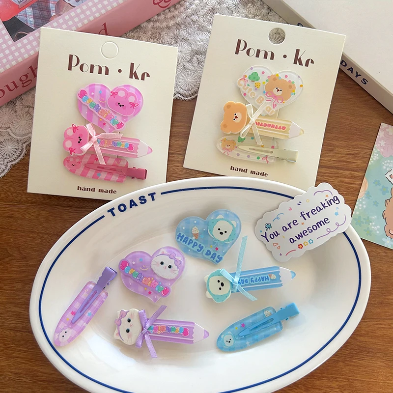 Super Cute European American Style Girl Hair Clip Set Alloy Fabric Acrylic Fringe Clip Comfortable Non-Damaging Hair accessory