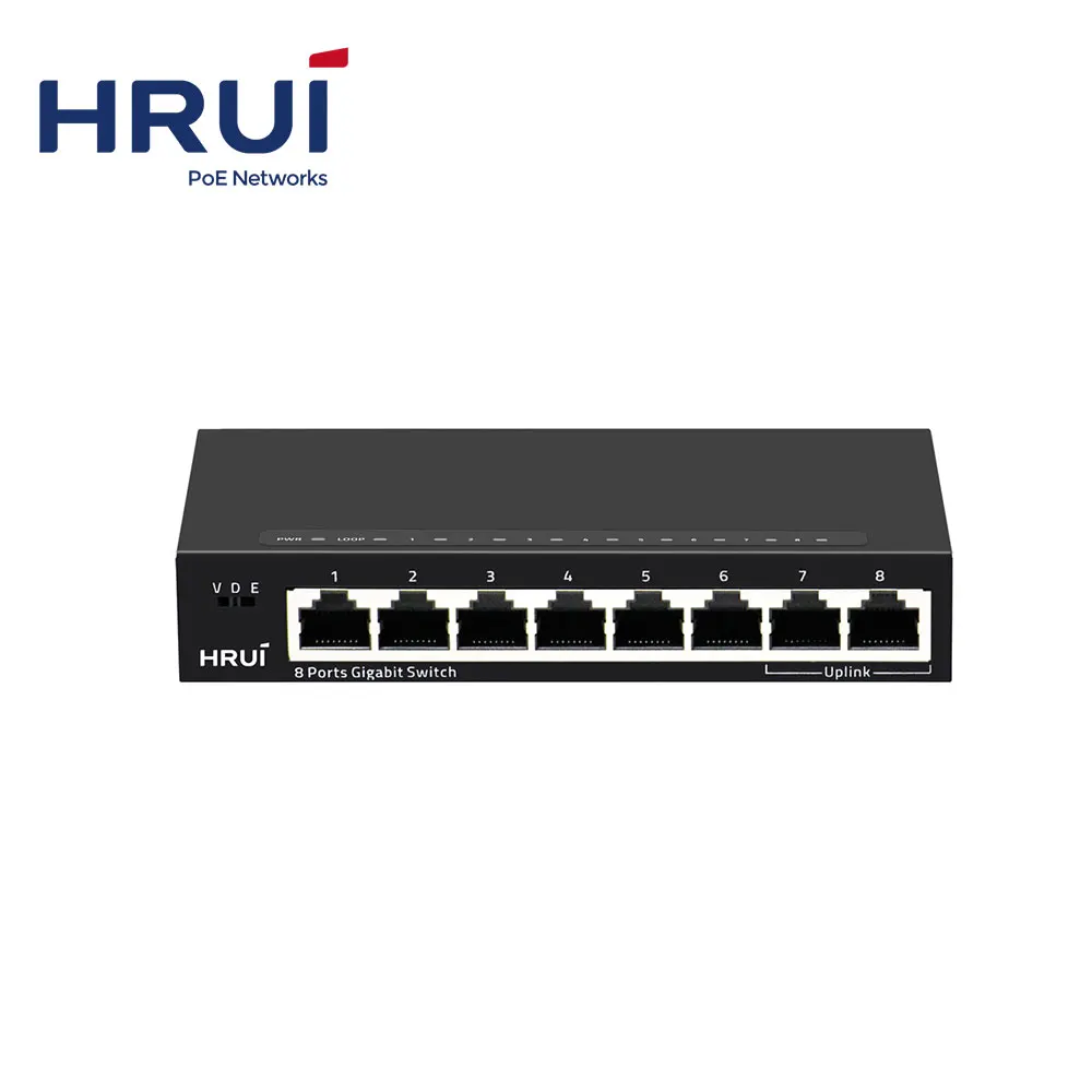  Новый Неуправляемый коммутатор HRUI с 8 портами Gigabit Ethernet по заводской