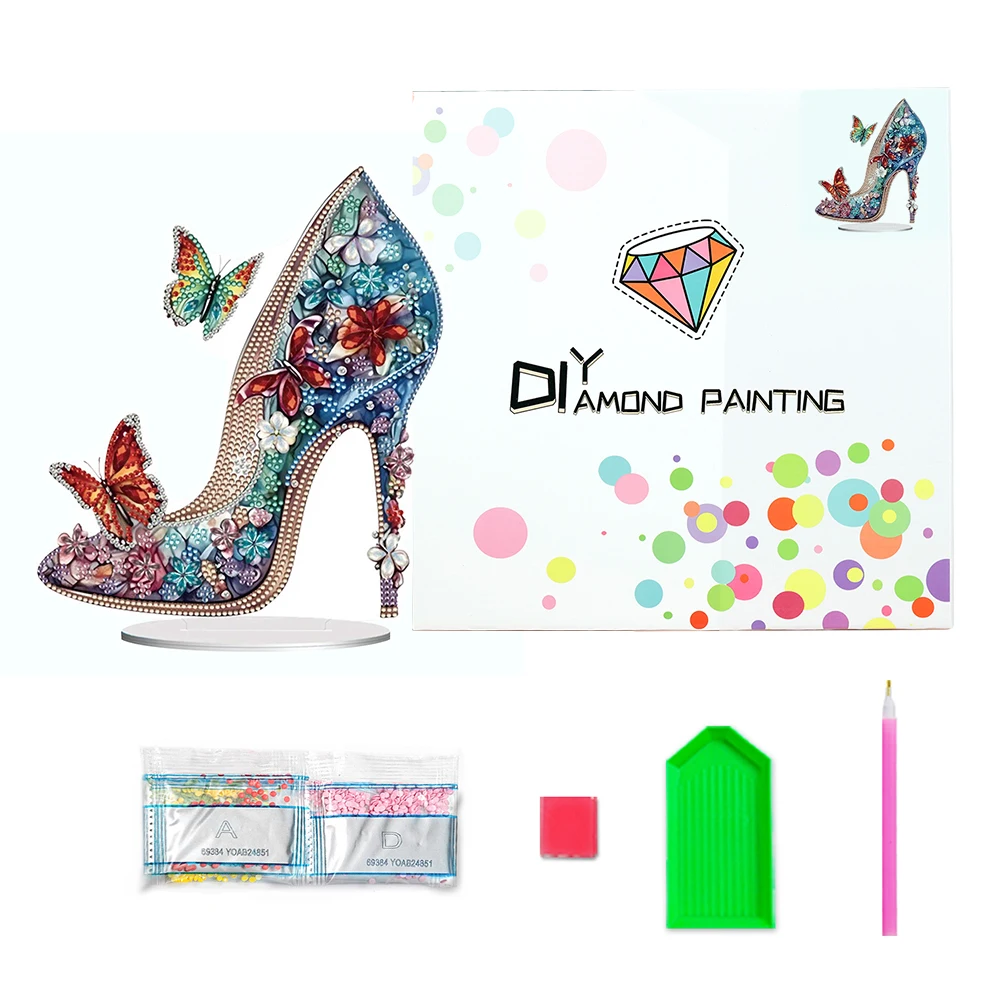 Gemstone High Heels Diamond Painting Ornaments Table Acrylic 5D DIY Art Jewelled Heels Desktop Decor