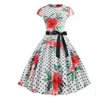 Women Vintage Dress 2024 Summer Floral Print Short Sleeve Dresses 50s 60s Office Party Rockabilly Swing Retro Pinup Plus Size