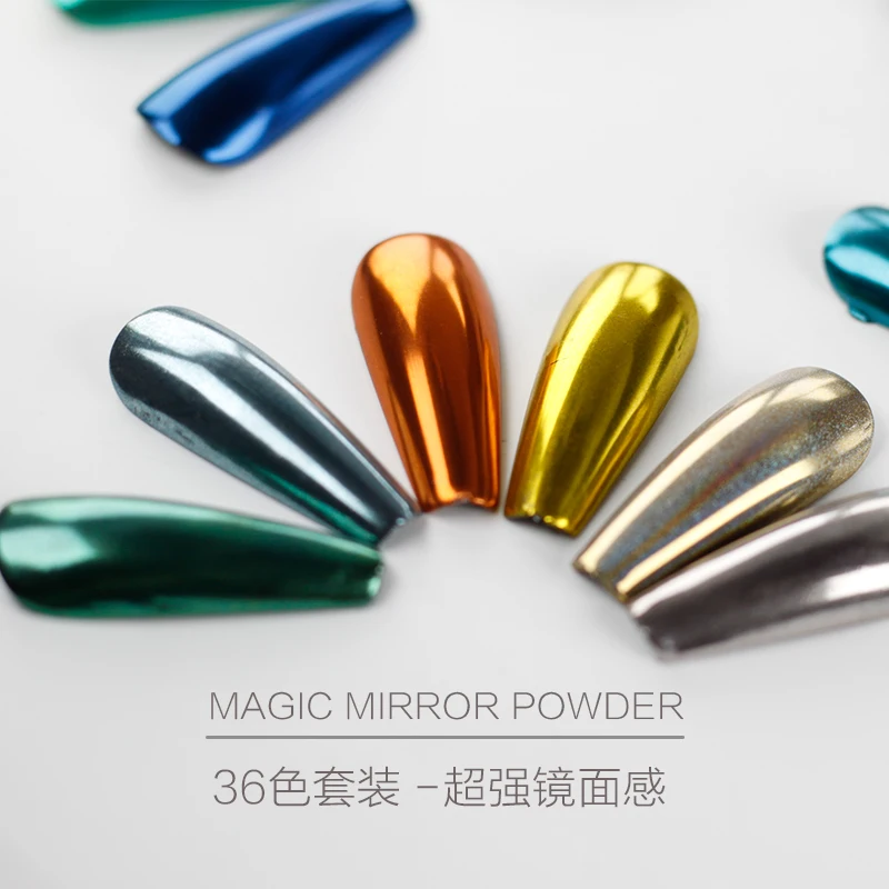 New 36pcs color Mirror Powder 0.3g Magic Mirror Effect Pearlescent Manicure Art Decoration Chrome Nail Powder