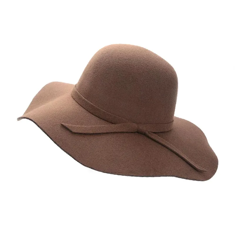 Wholesale Custom Soft Jazz Hat Retro Big Brimmed Bow Winter Felt Top Hat Fedora Hat