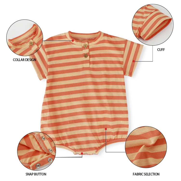 Hot Wholesale Custom Label Babies Jumpsuit Summer Short T-shirt Stripe Infant Toddler Cotton Baby Rompers