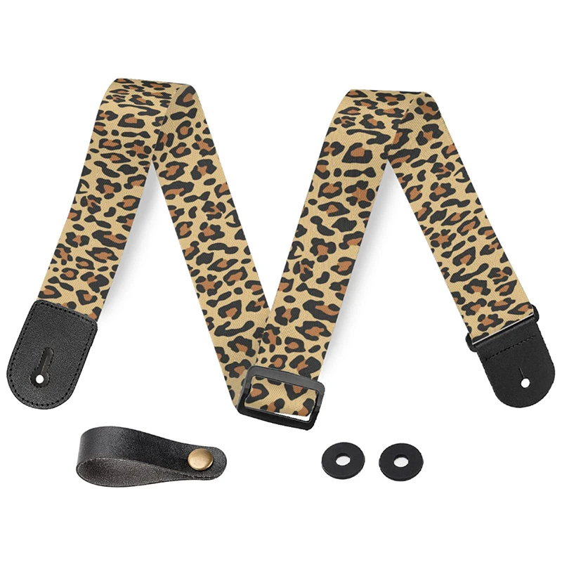 Custom Polyester Guitar Strap Classical Leopard Print Bass Beginner Instrument Hold Accessories  Guitar Strap Lock Shoulder Belt