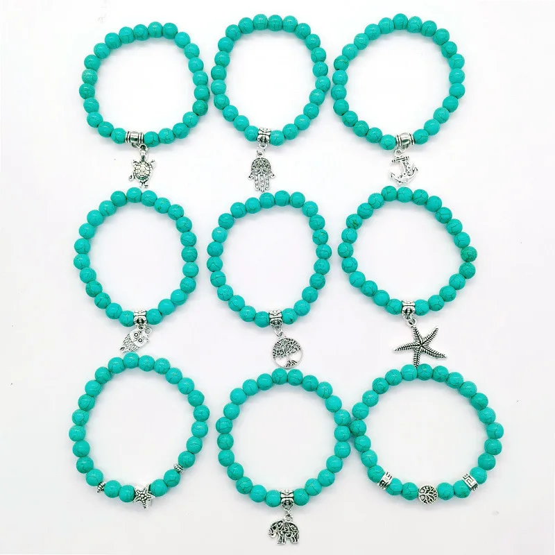 Wholesale Hot Sale Natural Stone Beaded Women Bohemian Designer Turquoise Bracelet