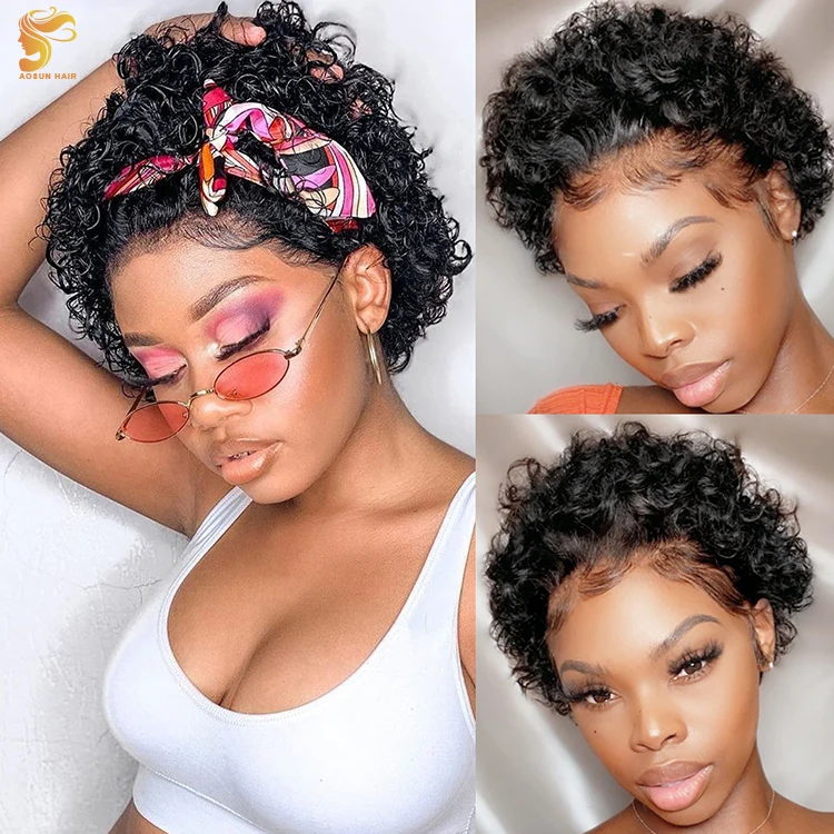 Aosun Bob Pixie Curls Lace Frontal Wig With Baby Hair, Wholesale Summer Pixie Cut Wigs, T Part Curly Pixie Wigs For Black Women