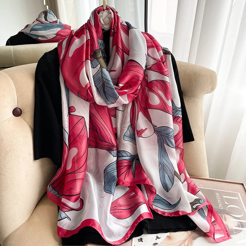 2022 new design silk floral fashion scarf women travel Bohemia shawls scarves