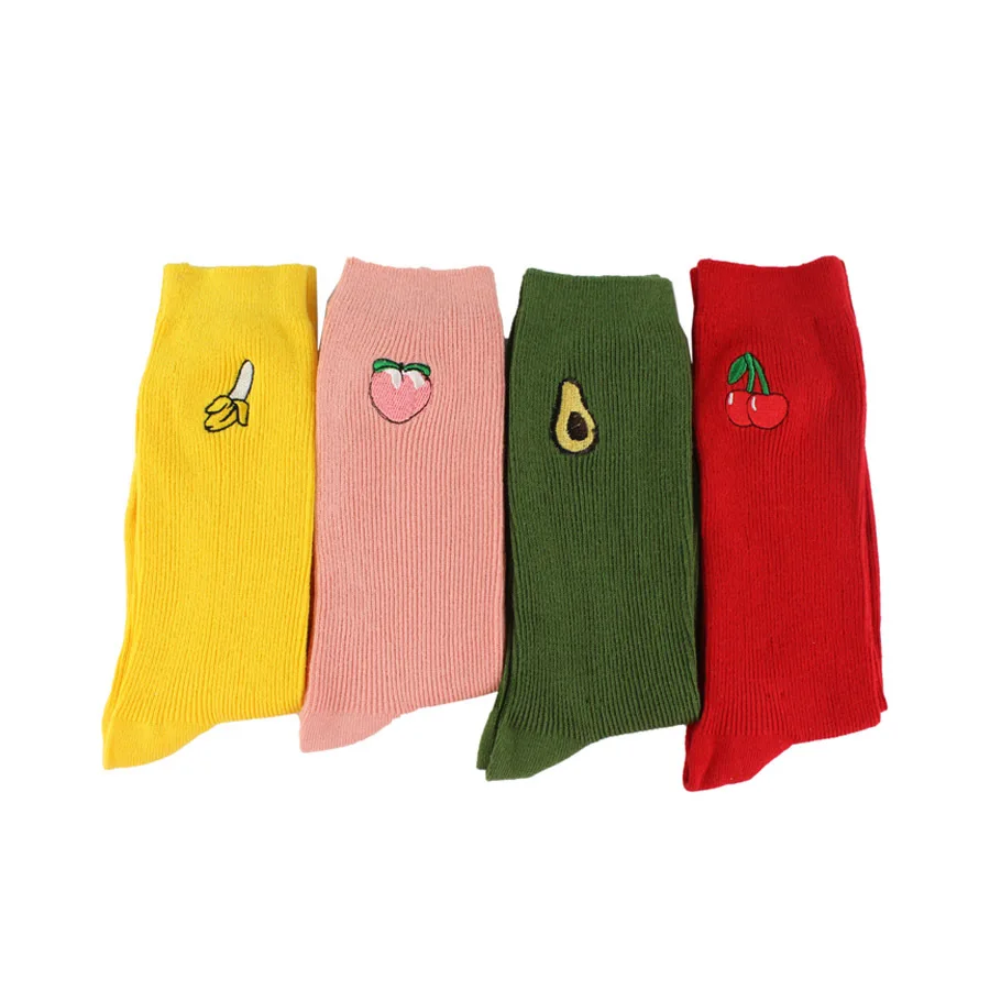 Hot Girl Tube Sock Fashion Casual Fruit Embroidery Sports Long Socks