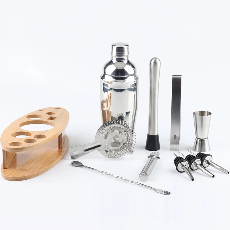 Wuyi Camol Shaker Set Cocktail 11pcs: 750ml Shaker, Jigger, Tools, Lemon Planer & Stand Bar Essential Kit Shaker Set Cocktail