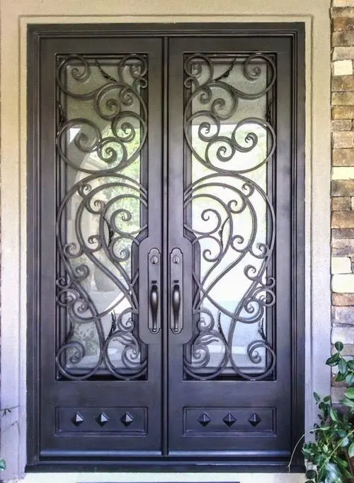 XS12-041 Glass swing entry double  wrought iron front door security doors