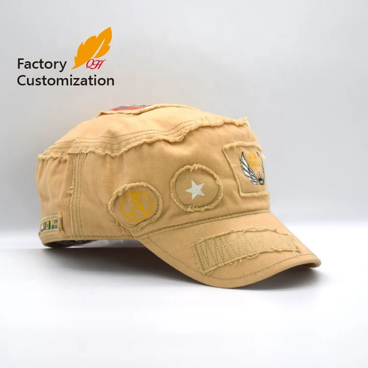 Designer fashion printed washed army cap retro washed printed military cap fashion brand retro military cap