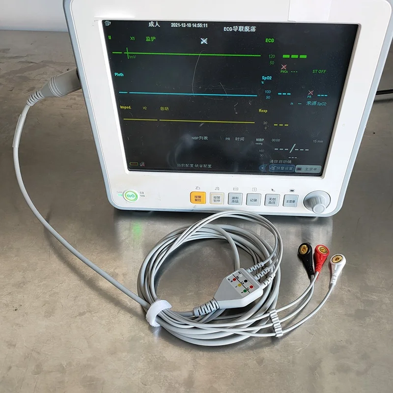 Generic Universal 6pin One Piece End ECG Cable with 3 Lead Leadwires Snap End