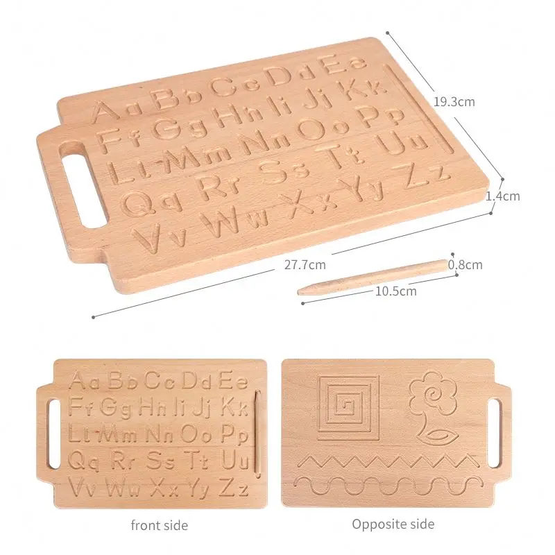 Montessori Gift Alphabet Number Abc Educational Toy Game Double-Sided Wooden Letters Practicing Puzzle Board