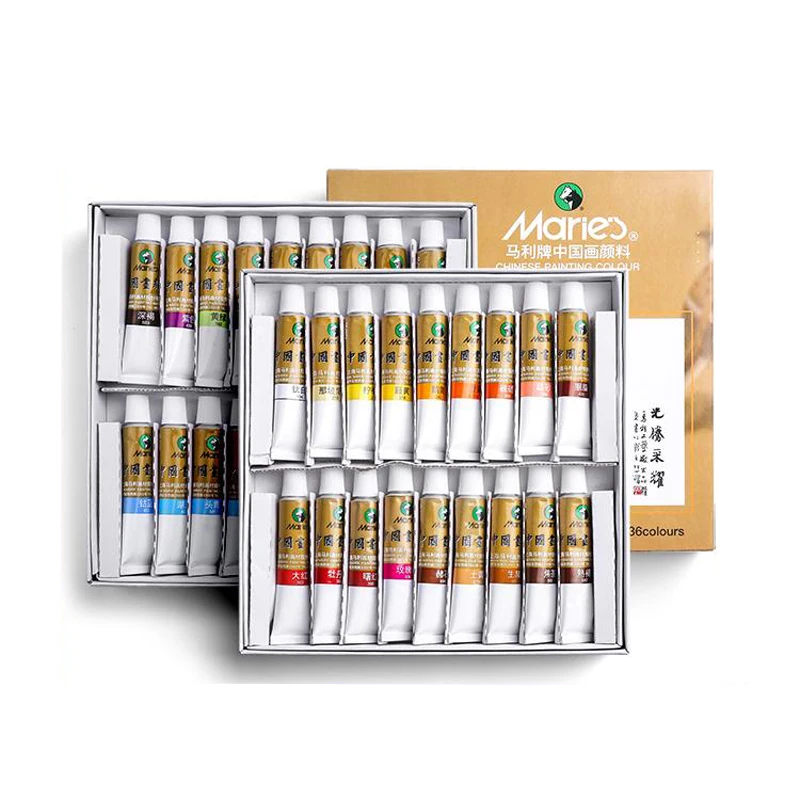 Maries Traditional Chinese Painting Art Paints Vibrant Colors Boxed Pigments for Ink Wash Painting Supplies