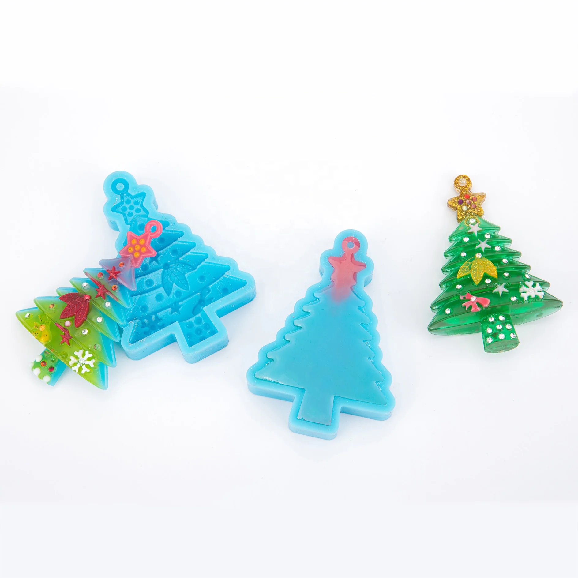 Custom Made 3D Silicone Mold 2 PCS Christmas Tree Keychain Festival Gift Decoration Resin Mold