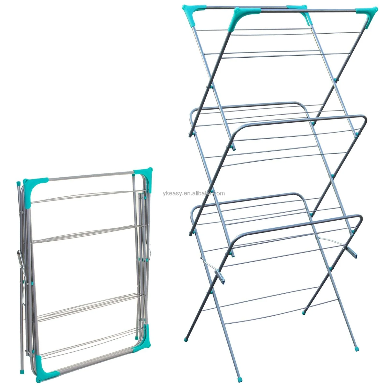 Stable and Sturdy Painted Steel Foldable Laundry Rack Washing Line Drying Length 14m 3 Tier drying rack for clothing