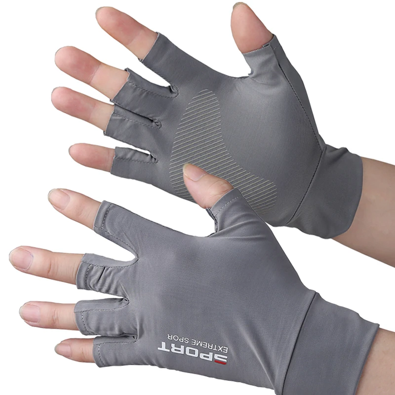 Riding Sun protection gloves for men and women outdoor high elasticity anti-slip ice silk gloves open finger Fishing Gloves