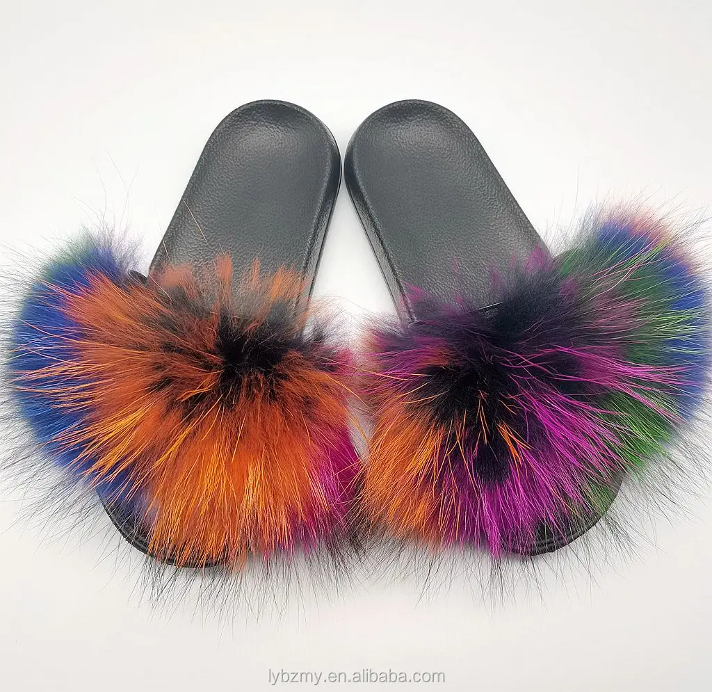 
Wholesale ladies fur slippers warm fluffy slippers fox 