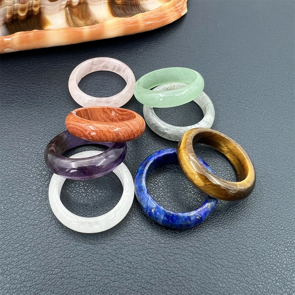 Hot Sale Reiki Gemstone Labradorite Band Ring  Natural Stones Rings Energy Healing Rose Quartz Lapis Lazuli Crystal Men Rings
