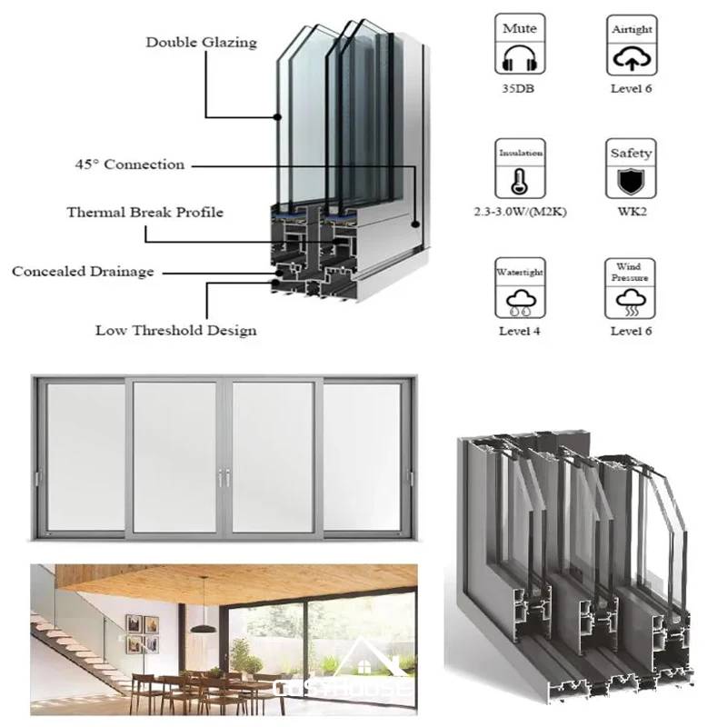 NFRC modern thermal break aluminum alloy doors aluminum alloy sliding 4 panels patio door aluminum alloy windows and doors