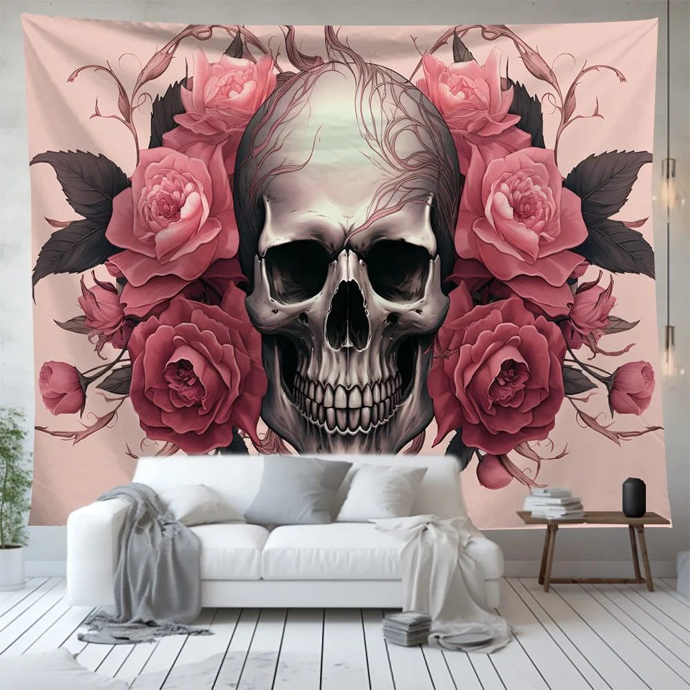 Wonderful designs  polyester material black light skulls wall tapestry