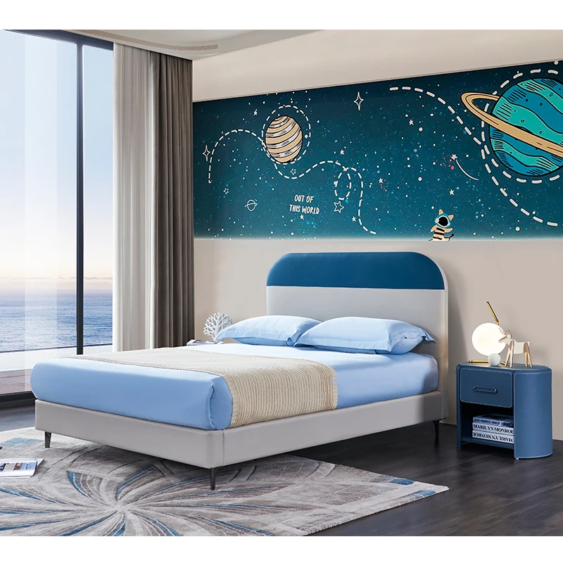 Luxury Bedroom Furniture Set Up-holstered King Queen Double Size Leather Prince Beds For Boy Children Kids