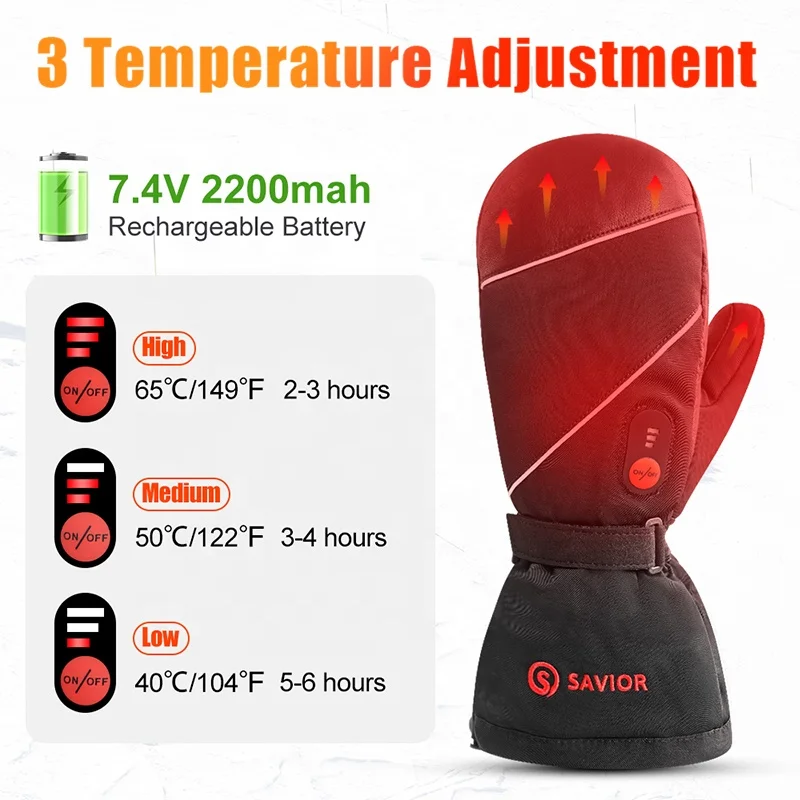 Savior Outdoor Activities Rechargeable Heated Skiing Gloves Waterproof Winter Warming Gloves for Snowboarding