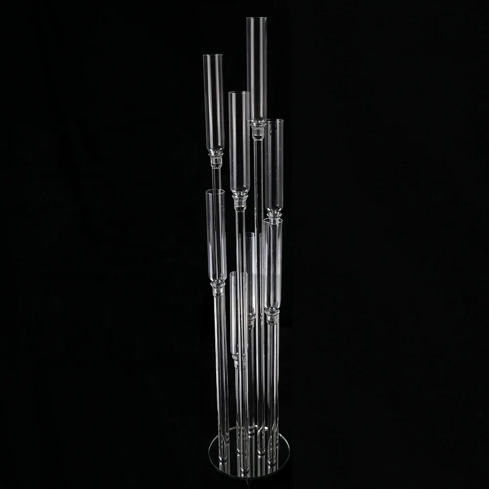 MH-ZT0126 8 pillar glass candlestick  crystal candelabra wedding decoration centerpieces with glass tube