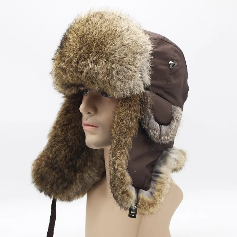 Rabbit fur winter trooper hat outdoor sports thickened warm ear flap ski  hat