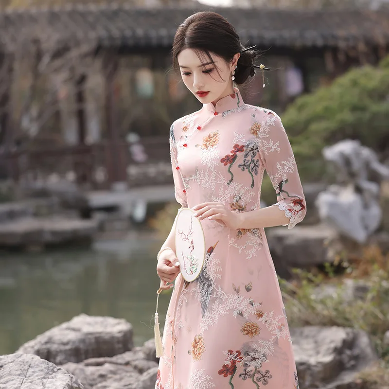Fashion Classical Cheongsam Chinese Qipao Retro Tang Suit High Waist Dresses Lady Elegant Traditional Clothingss