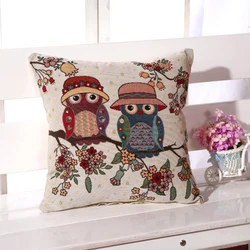Latest fashion style throw pillow case cover cotton linen fabric custom home decor digital printed animal owl cushions