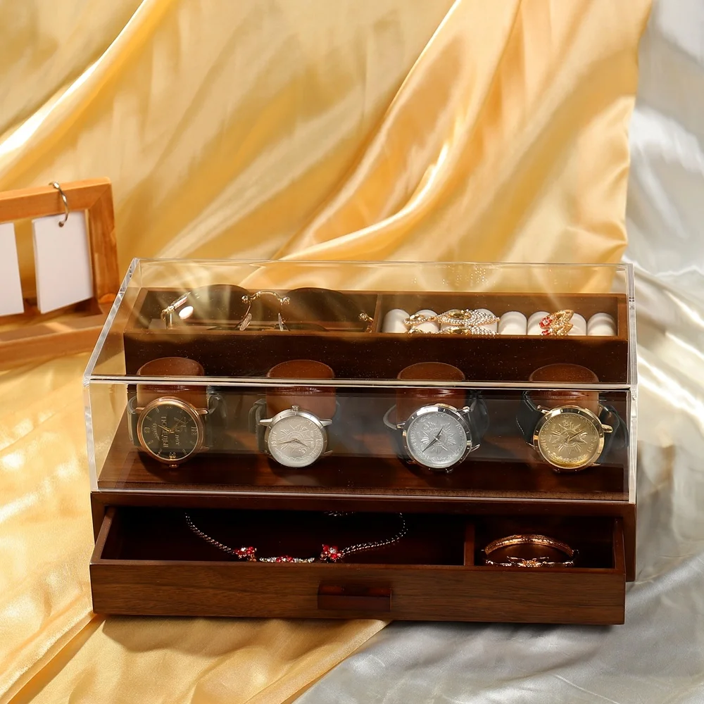 Luxury Custom Logo Watch Box Watch Gift Box Wood Case Packaging Watch Boxes Cases with The Drawer Wooden Handmade Wooden Carton