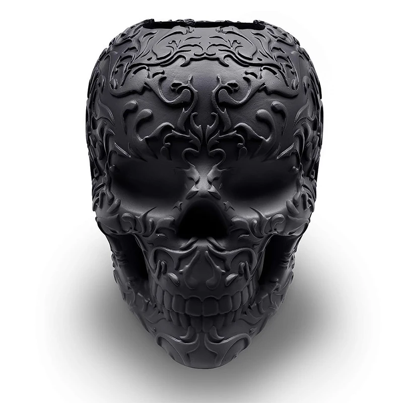 Customized Luxury Resin Gothic Decor Ornament Christmas Skull Storage Holder Makeup Organizer Makeup Brush Skeleton Bucket