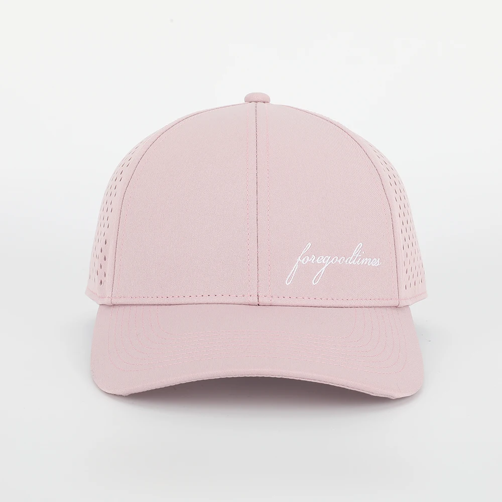 Custom High Quality 6 Panel Women Embroidered Dry Fit Sport Pink Baseball Cap,Waterproof Laser Cut Perforated Gorras Dad Hat
