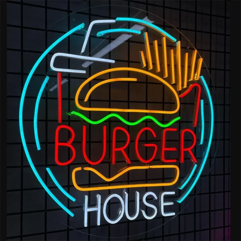 Drop Shipping Decorative Custom Made LED Flexible flex open acrylic rgb light burger neon led neon sign