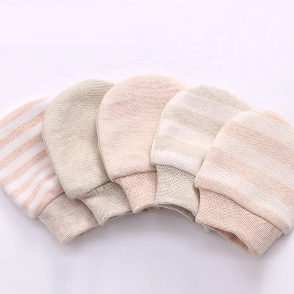 Guangzhou manufacture custom GOTS certificate 100% organic cotton winter warm newborn baby scratch mittens