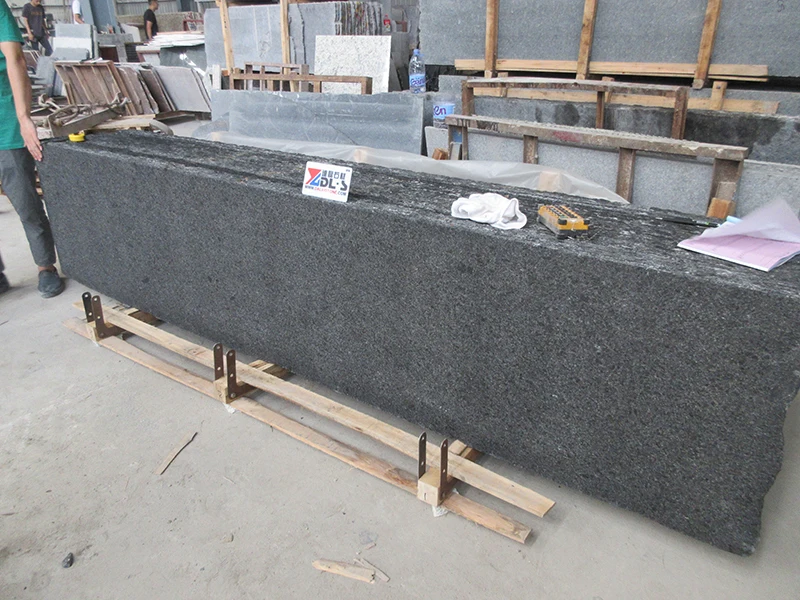 Flamed Competitive 4cm Thick Angola Black Granite Slab Price for Tile Window Sills