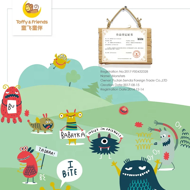 Toffy & Friends rotatable round wooden kids bookshelf storage shelf in Monster design