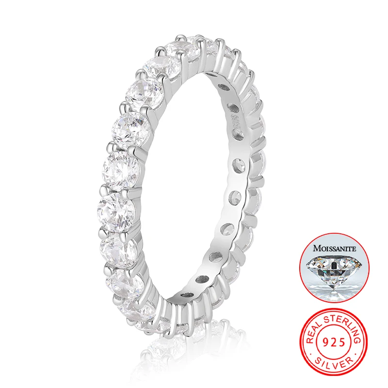 Прямая поставка, роскошные свадебные украшения, подарок, белое золото, 925 стерлингового серебра, 1 ряд VVS Moissanite, бриллиантовое обручальное кольцо для мужчин и женщин