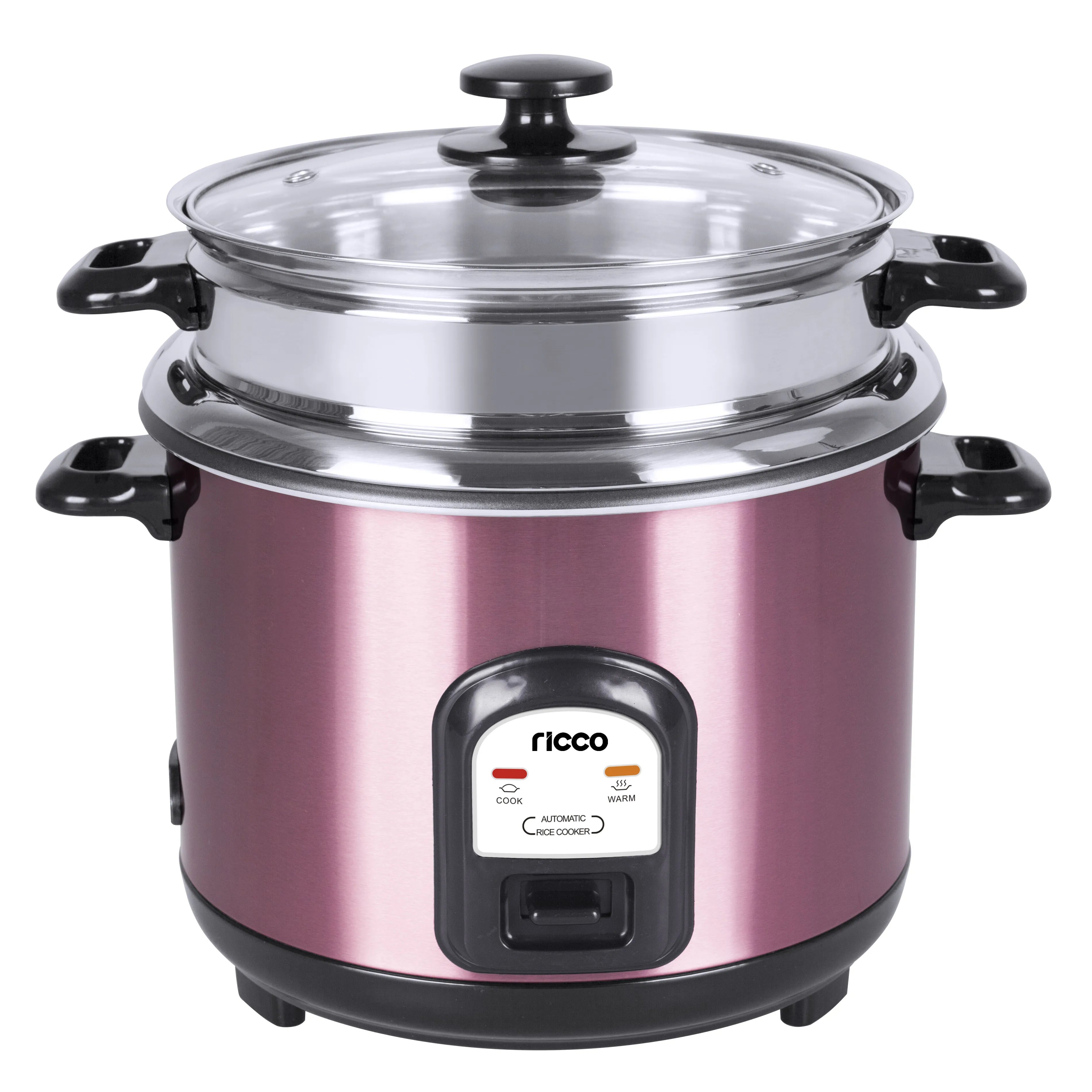 1.8L/2.8L purple color stainless steel cylinder rice cooker with stainless steel steamer and stainless steel inner pot