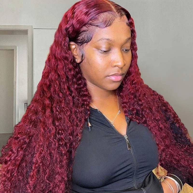 Clj Wig Supplier Perruque Lace Front Woman Lits Hair #99J 13X4 12A Vietnam Deep Wave Wigs For Female