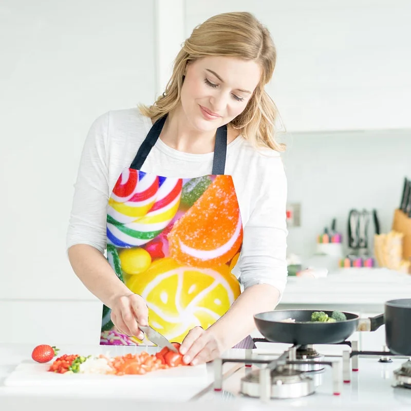 KEFEI Low MOQ, индивидуальный дизайн, печатный фартук с фруктами, 3D изображение, печать, водонепроницаемый кухонный фартук для унисекс
