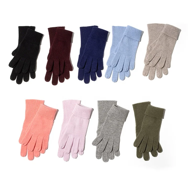High quality custom colors 100% cashmere knit gloves one size fits all with flower