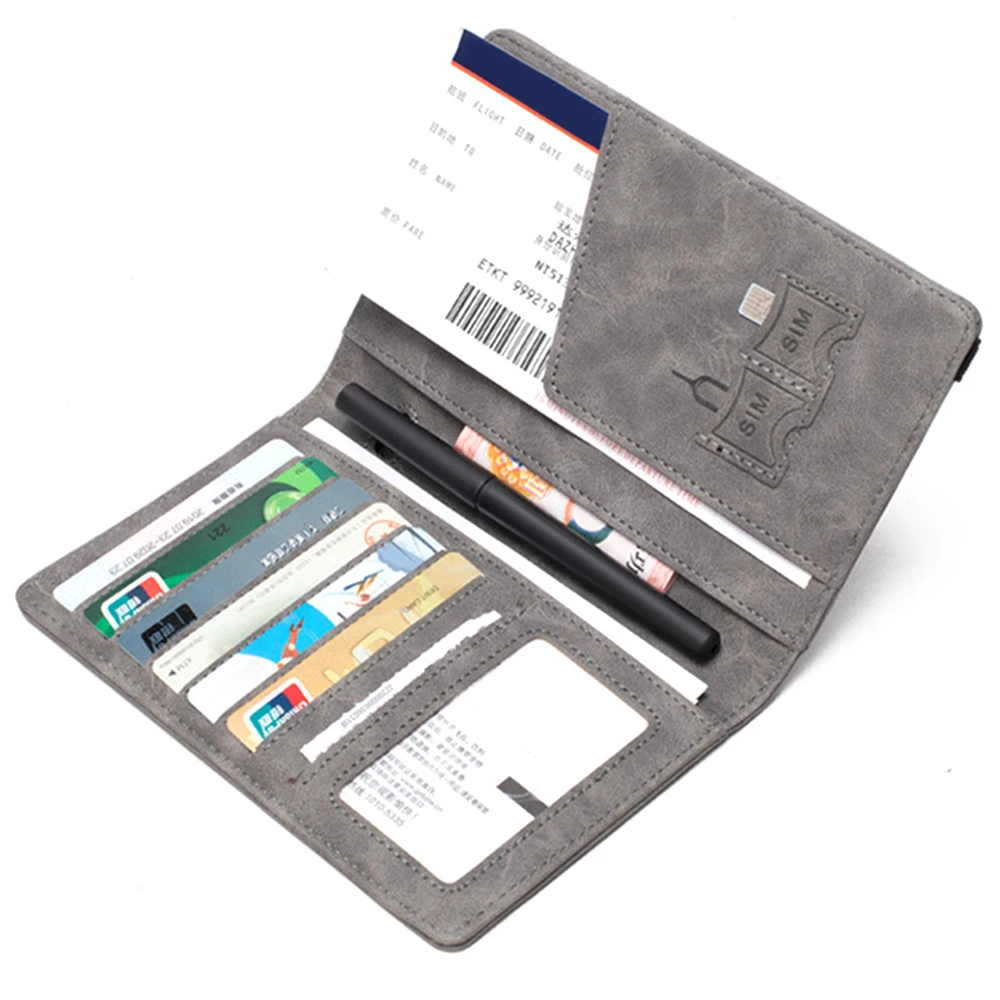 Multi-functional PU Leather Passport Cover Case with 6 Card Slots &Pen Holder Family Travel Wallet RFID Blocking Passport Holder