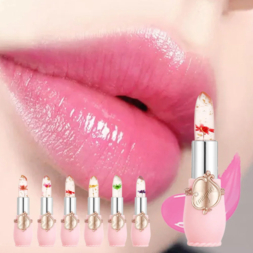 Hot selling 6 colors dry flower nude matte lipstick color changing lip balm lip stick waterproof jelly crystal lipstick